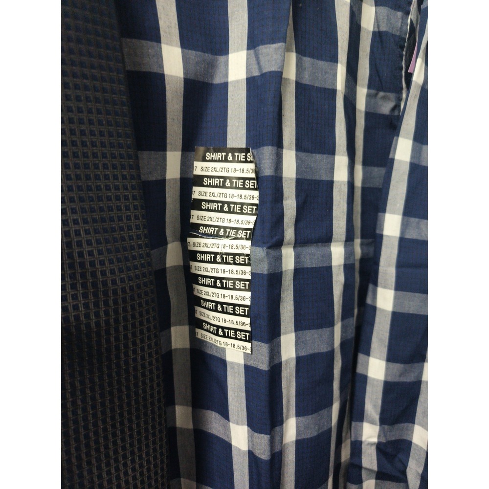 Nick Graham Modern Fit Men's Cotton Dress Shirt & Tie Set Blue 2XL 18-18.5 36-37 - Picture 2 of 12